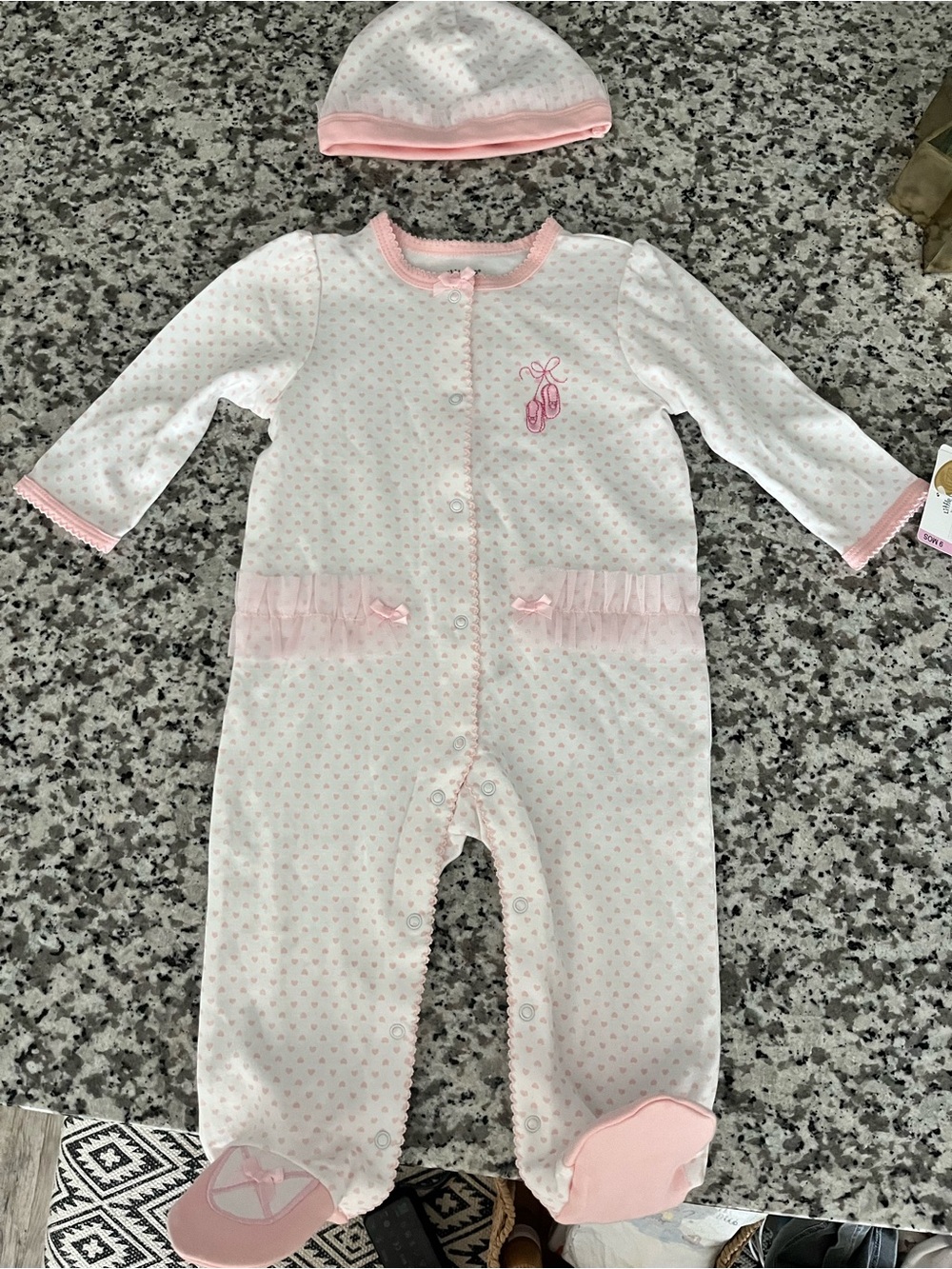 Little Me White and Pink Ballet Footed Sleeper with Hat